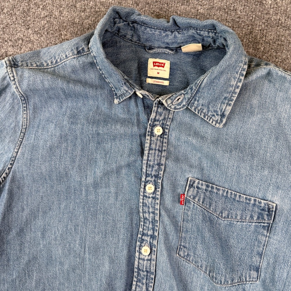 Levis Denim Shirt Mens L Blue Light Wash Short Sleeve Button Up Western